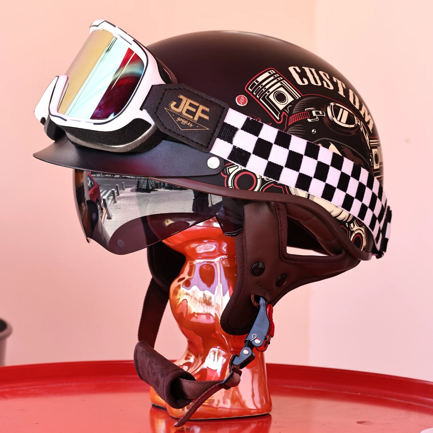 Taiwan JEF retro cruise locomotive helmet men's and women's electric motorcycle 3C four-season half helmet Japanese pedal scoop helmet