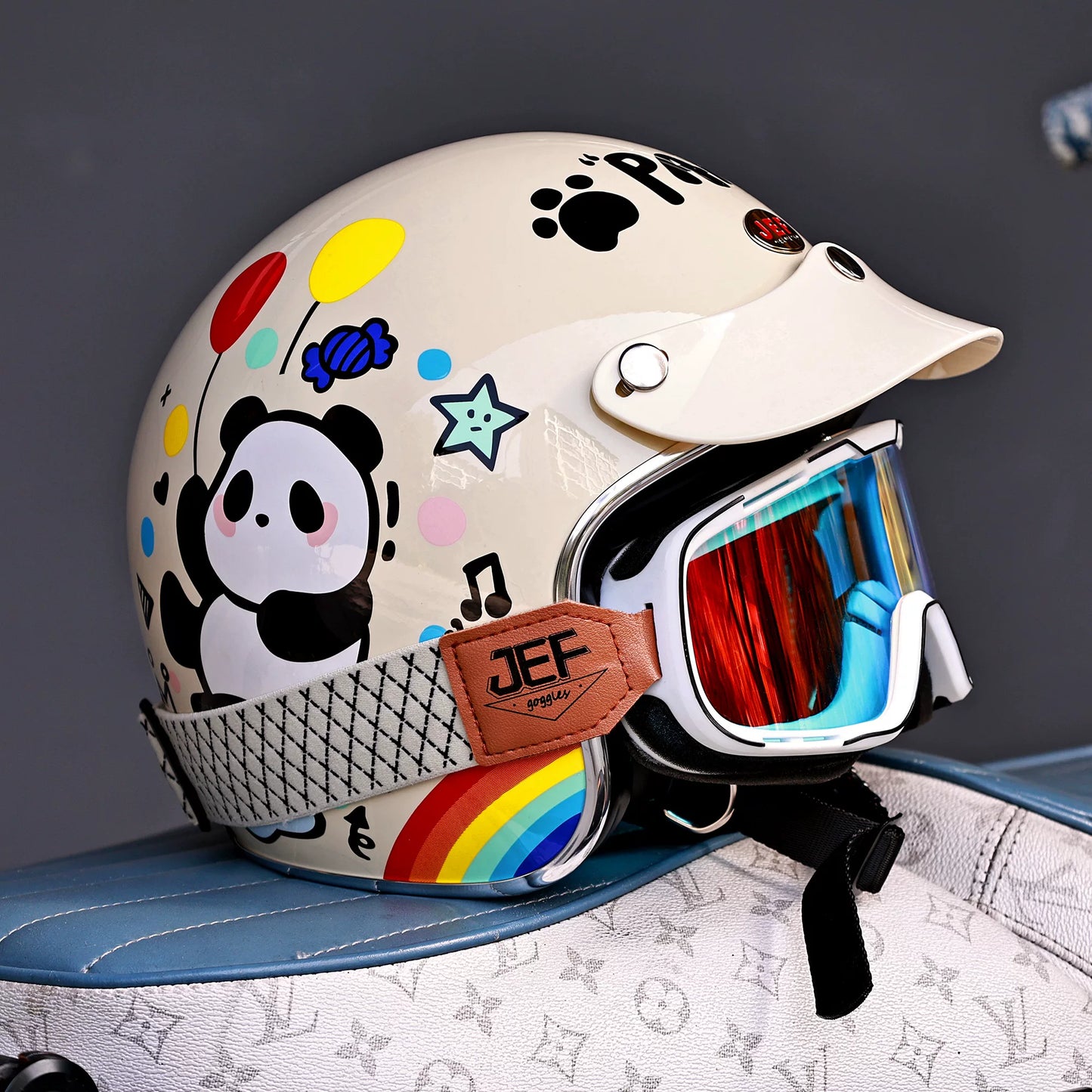 Taiwan JEF retro pedal motorcycle helmet 3C men's and women's winter warm three-quarters helmet cute four-season helmet