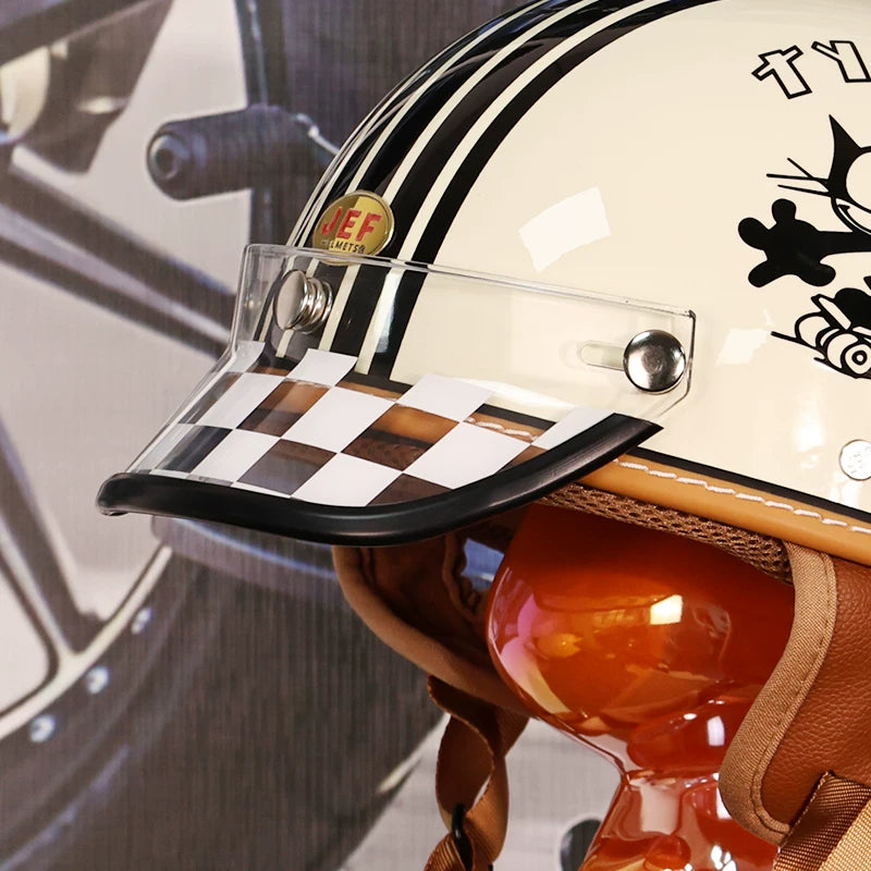 Taiwan JEF helmet brim motorcycle 3/4 helmet three-button small helmet body brim sun visor retro universal tongue