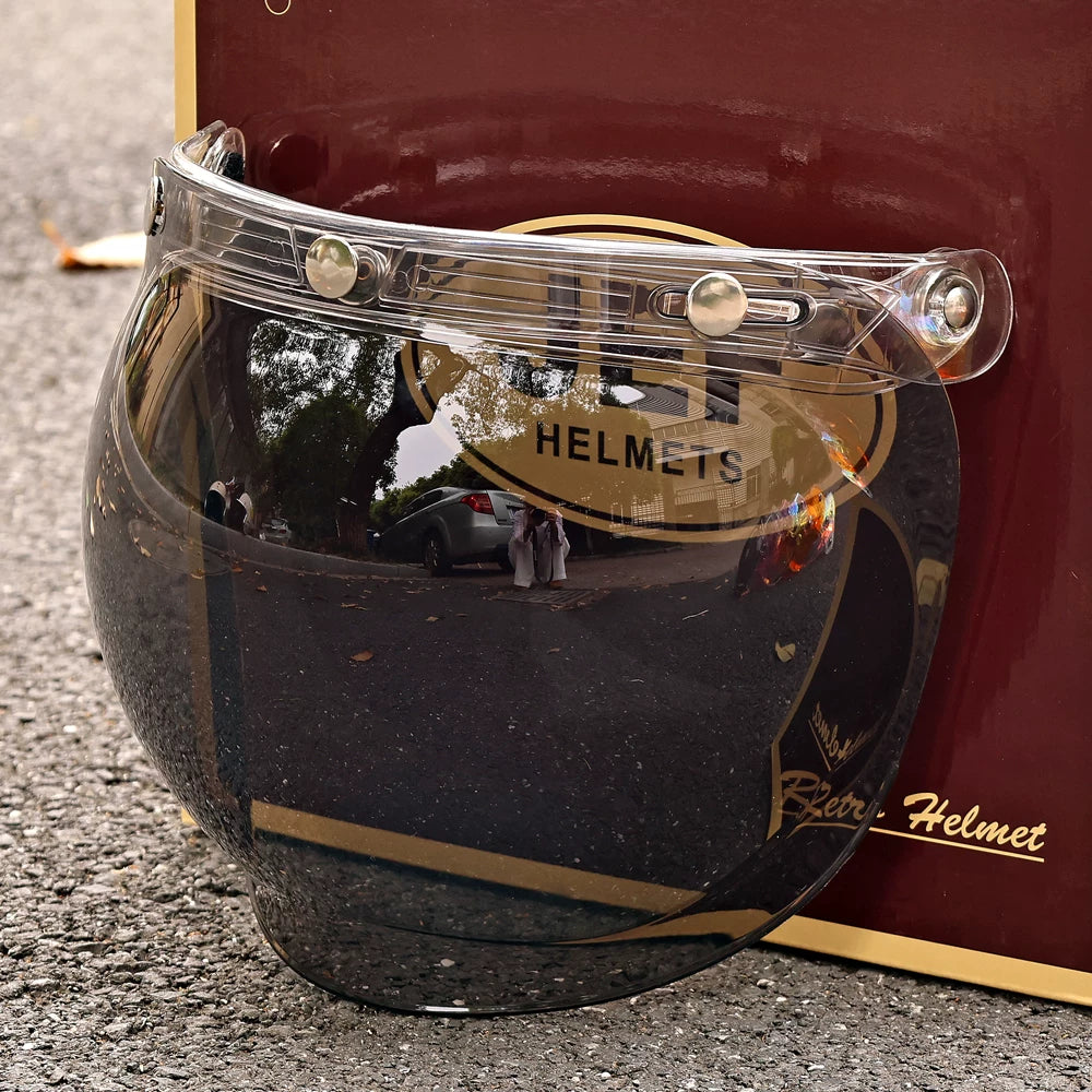 Taiwan JEF retro bubble mirror half helmet windshield windshield windproof sand anti-ultraviolet three-button universal helmet lens