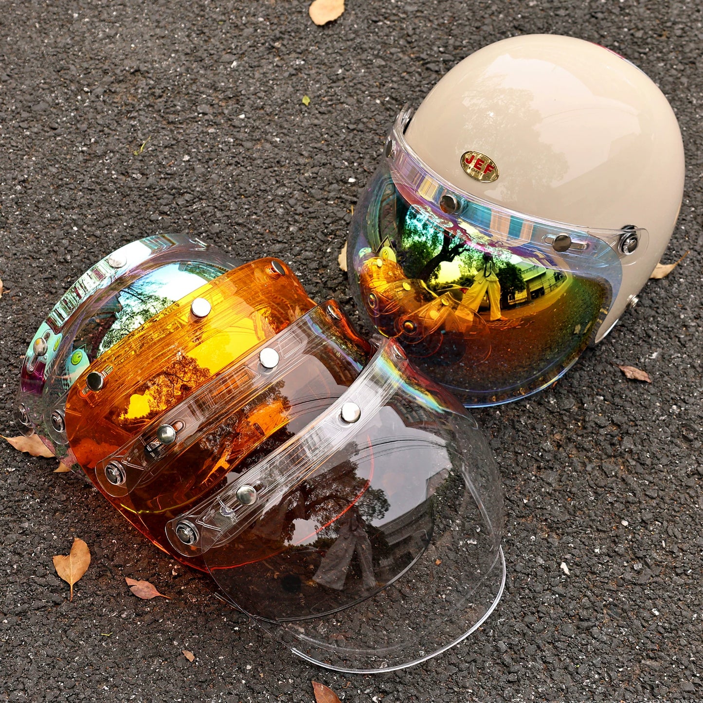 Taiwan JEF retro bubble mirror half helmet windshield windshield windproof sand anti-ultraviolet three-button universal helmet lens
