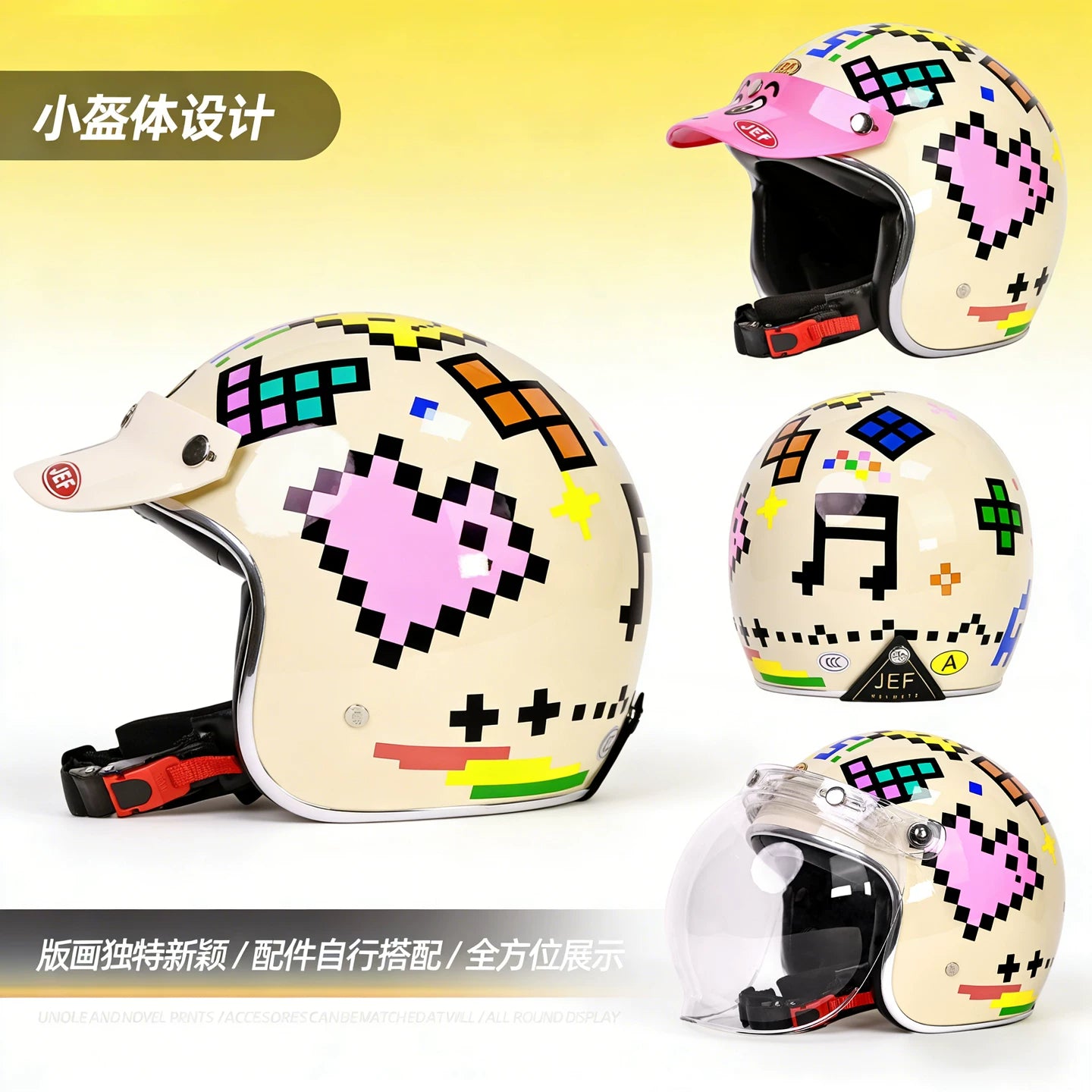 Taiwan JEF retro helmet 3C motorcycle electric scooter pedal 3/4 small helmet body men and women riding four seasons graffiti helmet