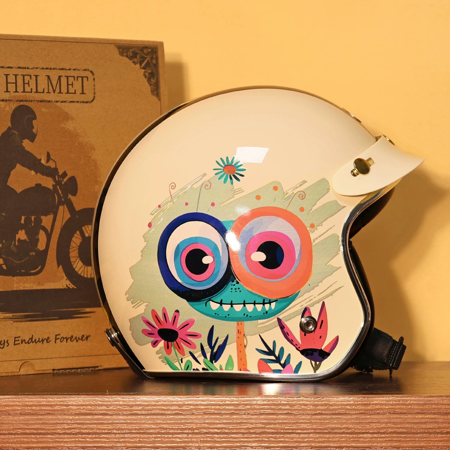 Taiwan JEF helmet retro 3/4 helmet little monster smiley face Django motorcycle hard hat unisex all seasons 3C