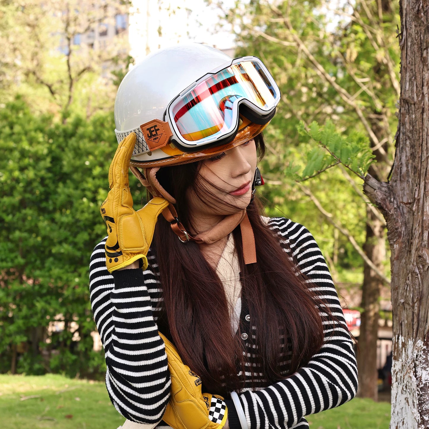Taiwan JEF retro half helmet motorcycle scoop helmet electric lightweight 3C hard hat summer men's and women's summer breathable helmet