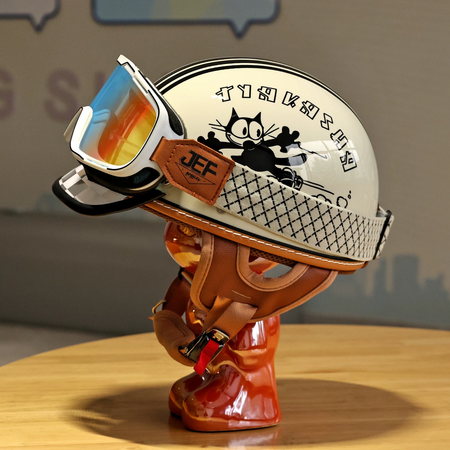 Taiwan JEF helmet skateboard cat electric car women's motorcycle men's locomotive retro summer cool lining lightweight half helmet