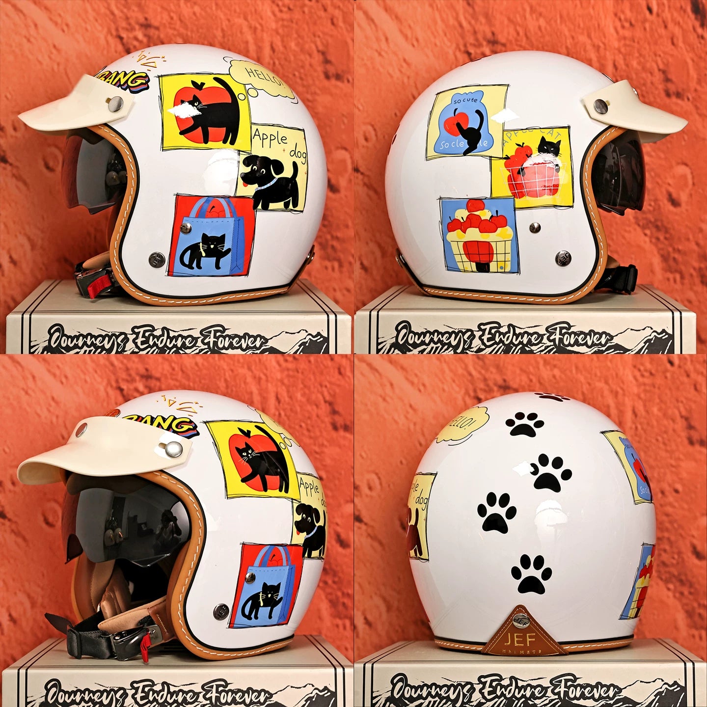 Taiwan JEF helmet retro half helmet cartoon 3/4 helmet men and women 3C electric motorcycle riding parent-child helmet four seasons