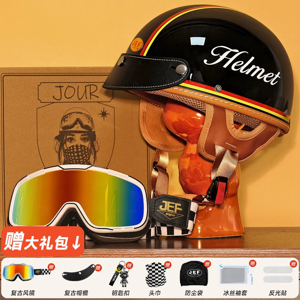 Taiwan JEF helmet skateboard cat electric car women's motorcycle men's locomotive retro summer cool lining lightweight half helmet