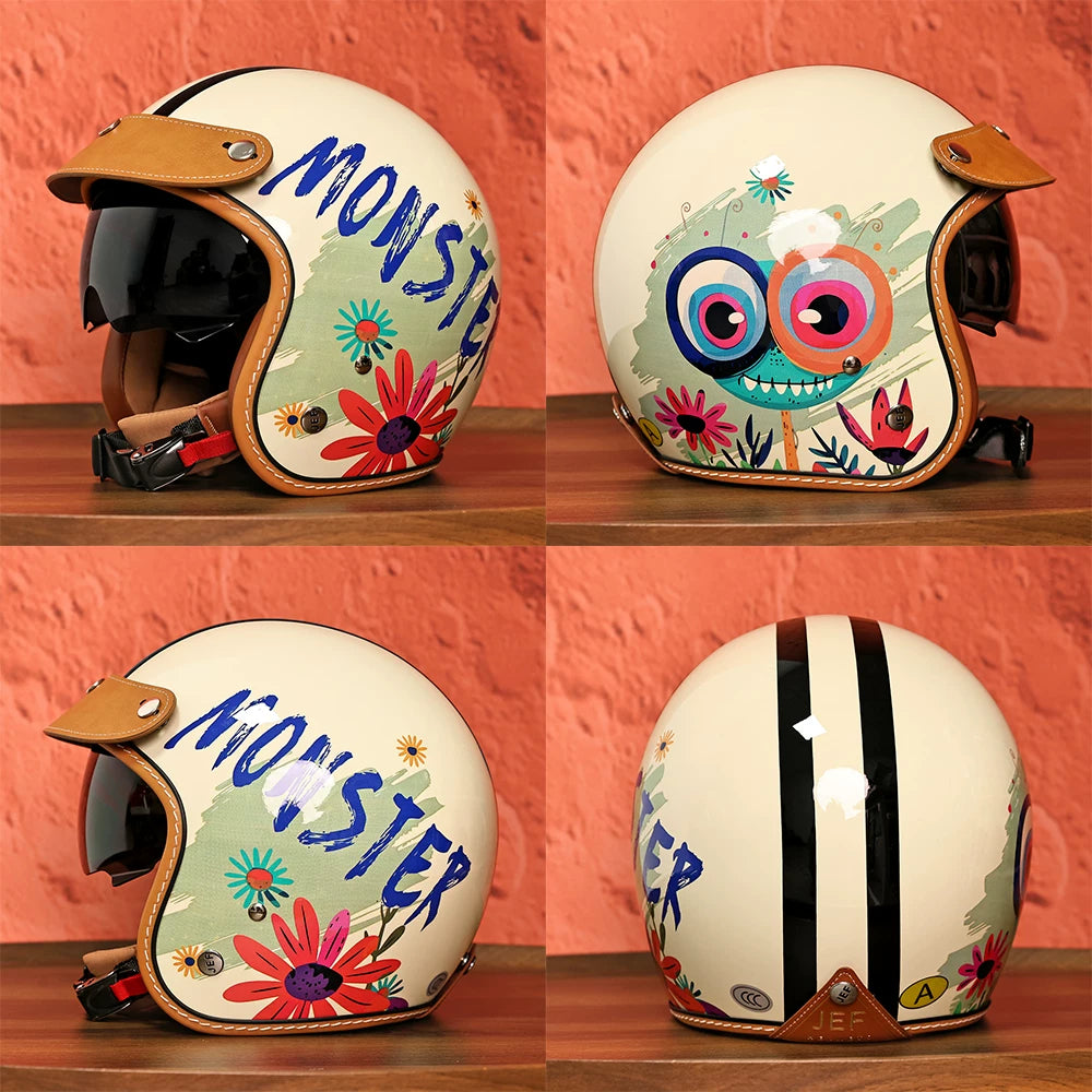 Taiwan JEF retro helmet motorcycle three-quarter helmet men's and women's locomotive half helmet American cruise pedal helmet summer