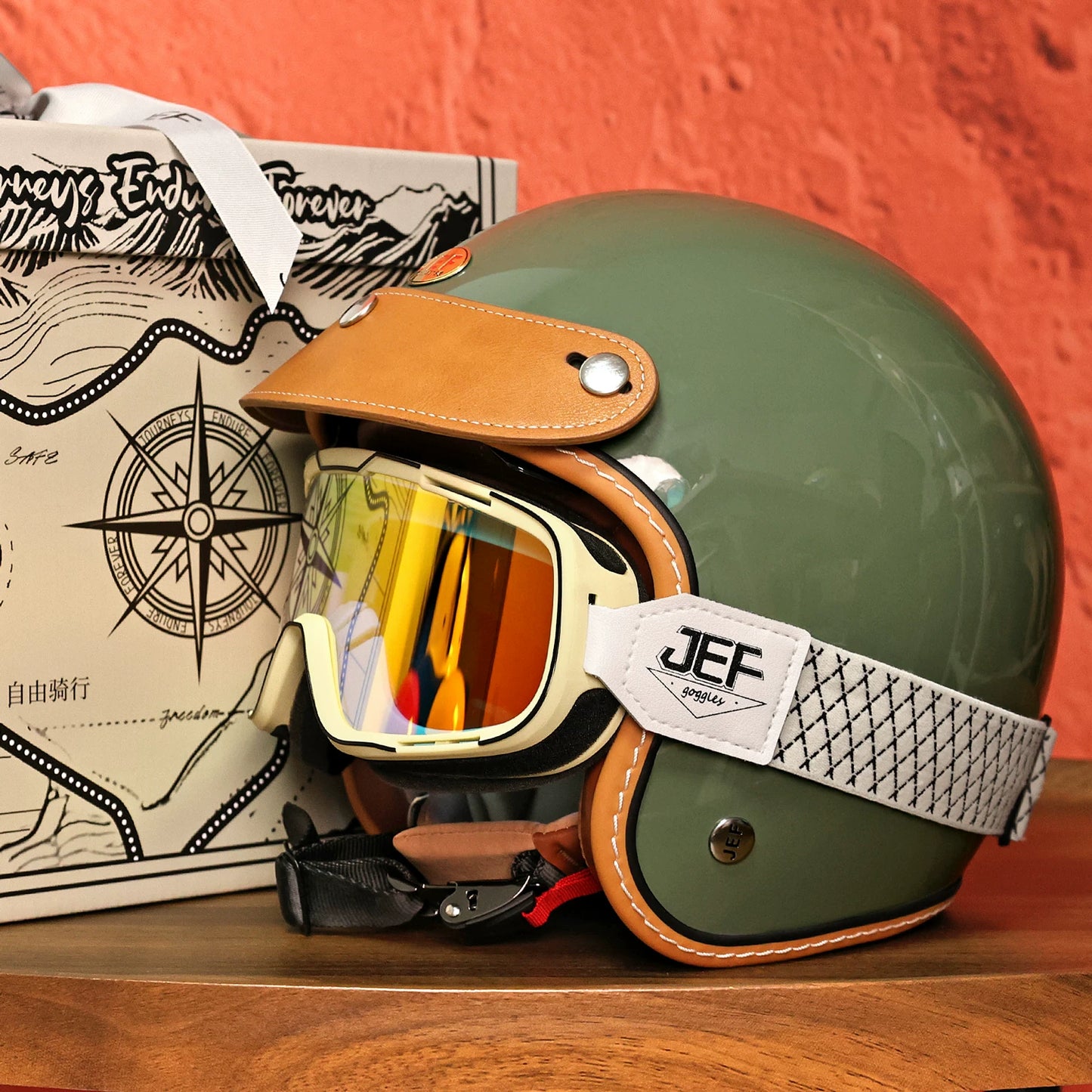 Taiwan JEF motorcycle helmet retro helmet men's 3C cool feeling lining summer helmet locomotive pedal 3/4 helmet women's high value
