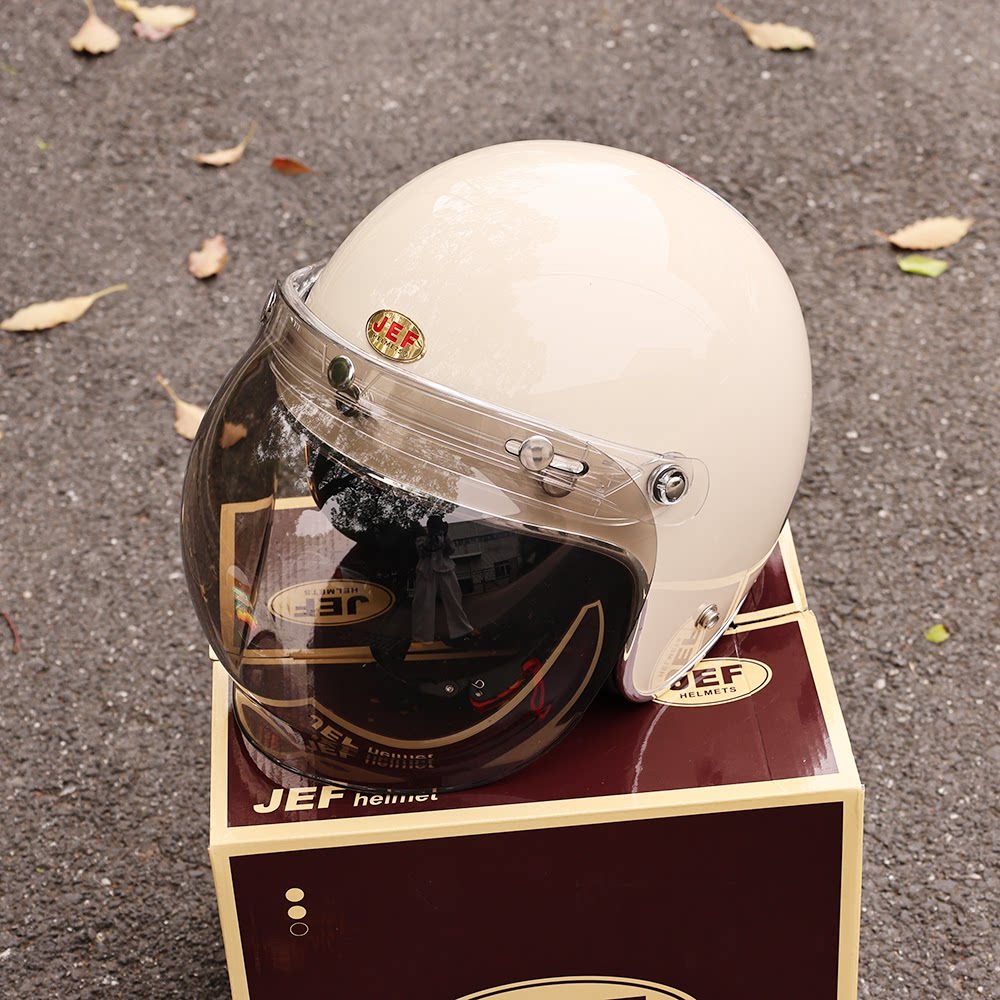 Taiwan JEF retro bubble mirror half helmet windshield windshield windproof sand anti-ultraviolet three-button universal helmet lens