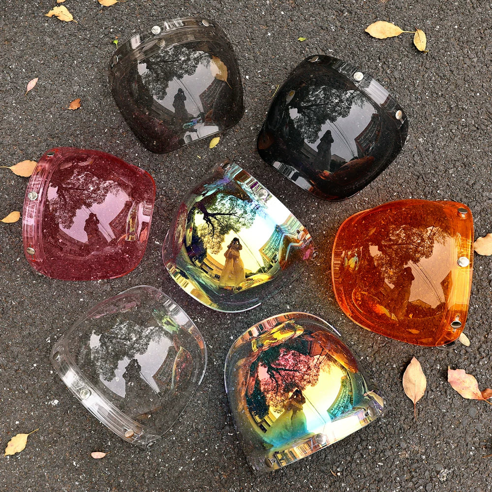 Taiwan JEF retro bubble mirror half helmet windshield windshield windproof sand anti-ultraviolet three-button universal helmet lens