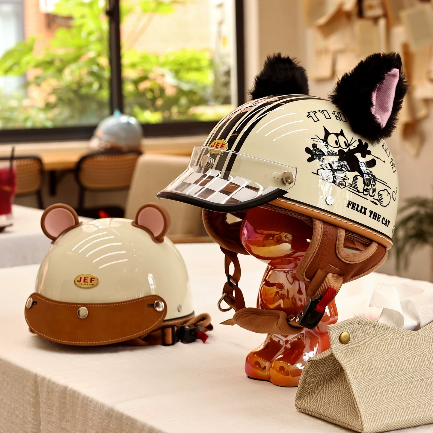 Taiwan JEF helmet skateboard cat electric car women's motorcycle men's locomotive retro summer cool lining lightweight half helmet