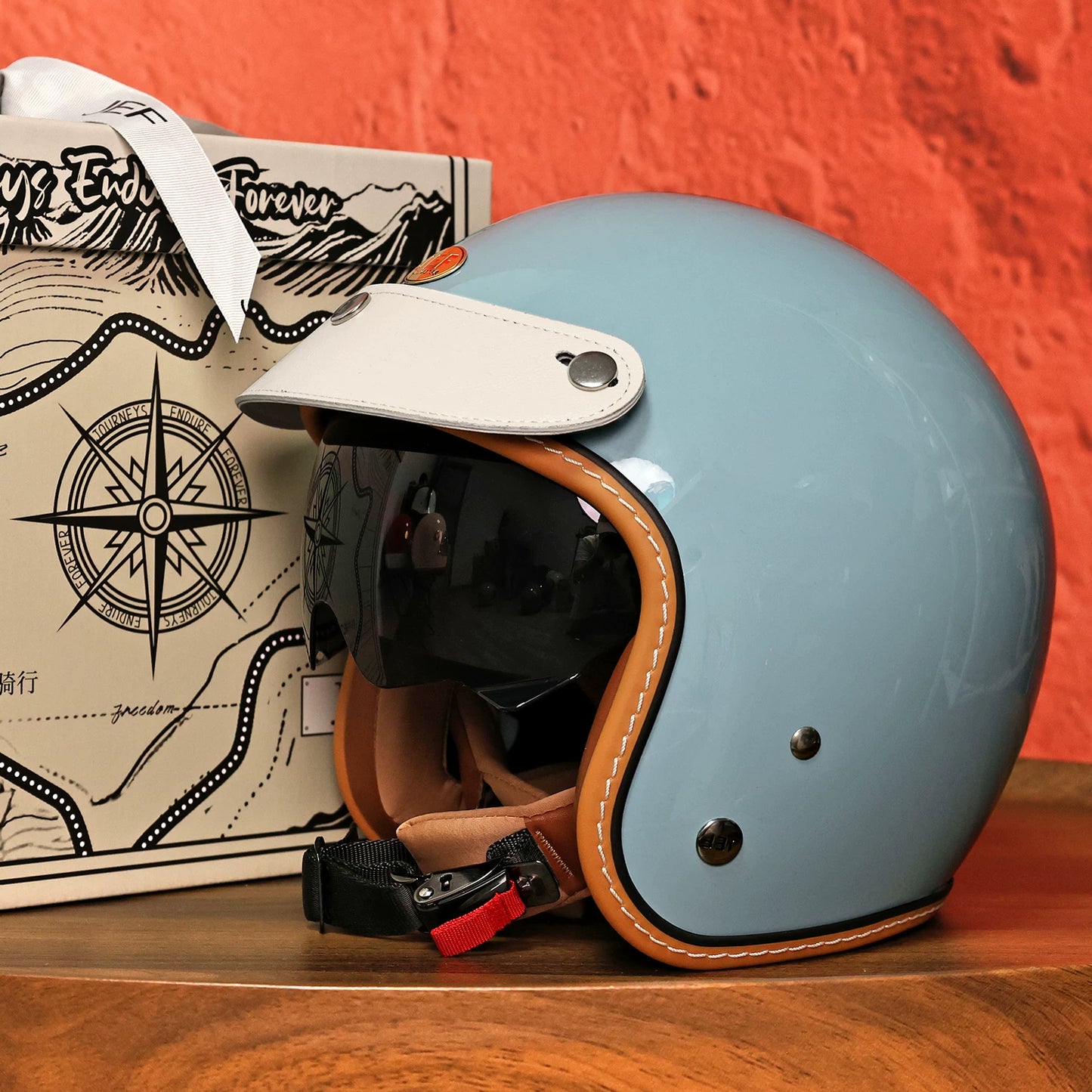Taiwan JEF motorcycle helmet retro helmet men's 3C cool feeling lining summer helmet locomotive pedal 3/4 helmet women's high value
