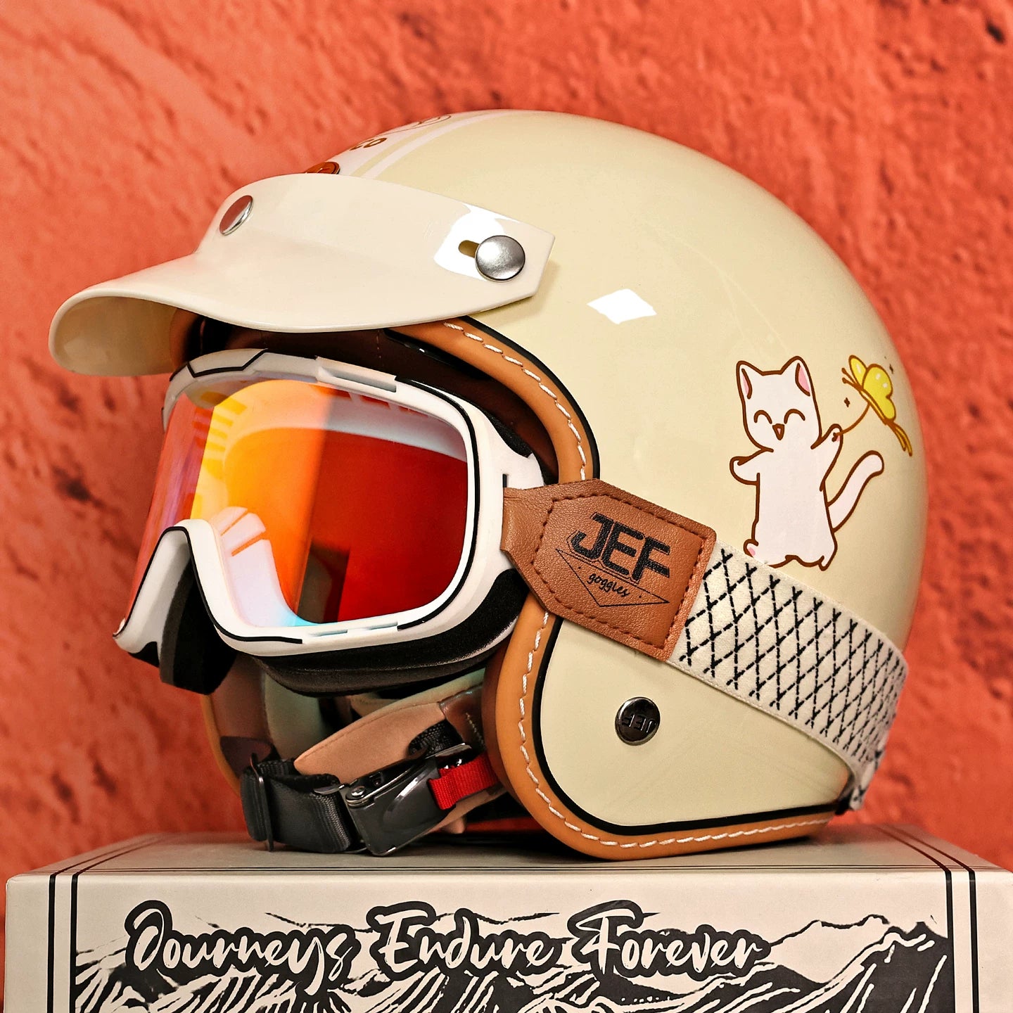 Taiwan JEF helmet retro half helmet cartoon 3/4 helmet men and women 3C electric motorcycle riding parent-child helmet four seasons