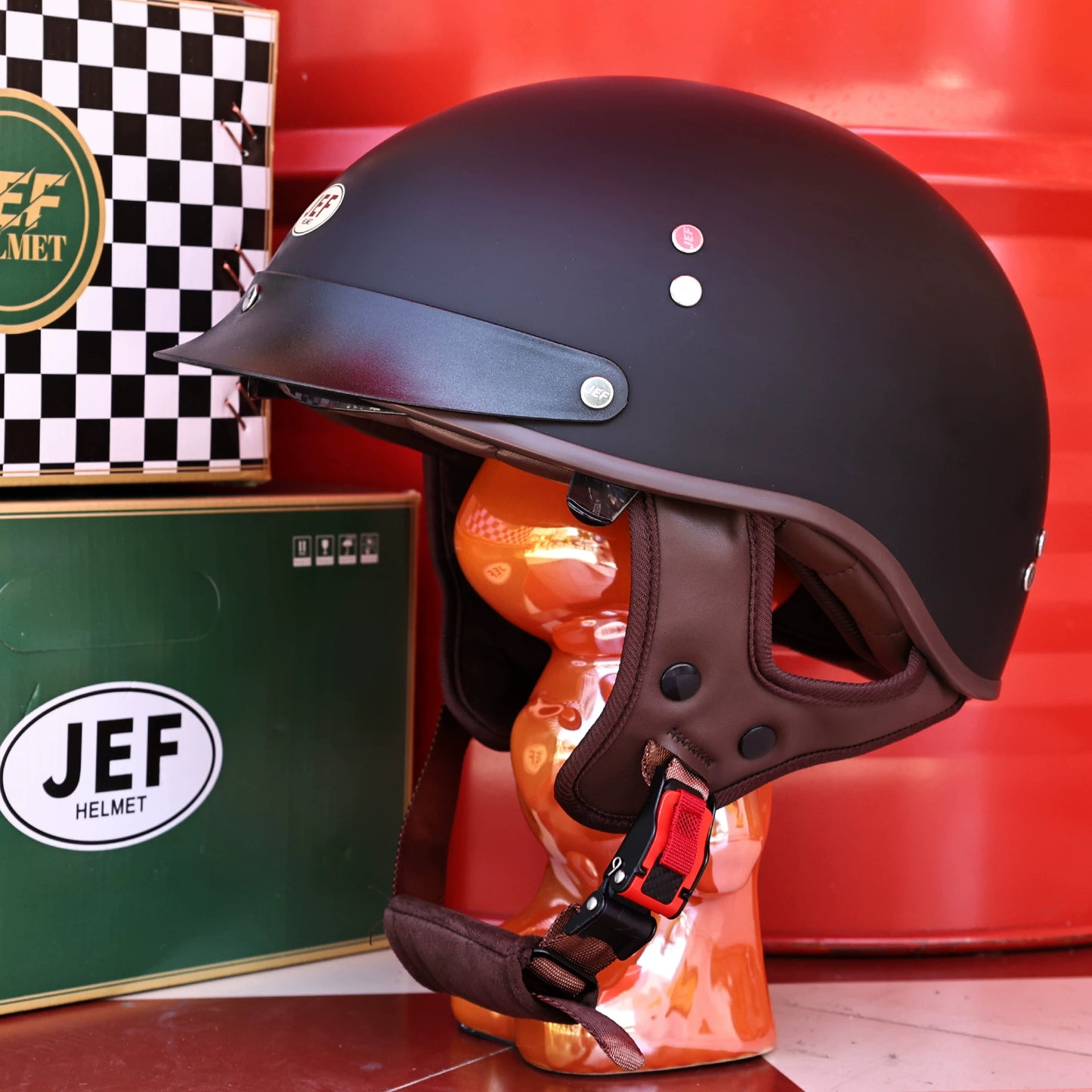 Taiwan JEF retro cruise locomotive helmet men's and women's electric motorcycle 3C four-season half helmet Japanese pedal scoop helmet
