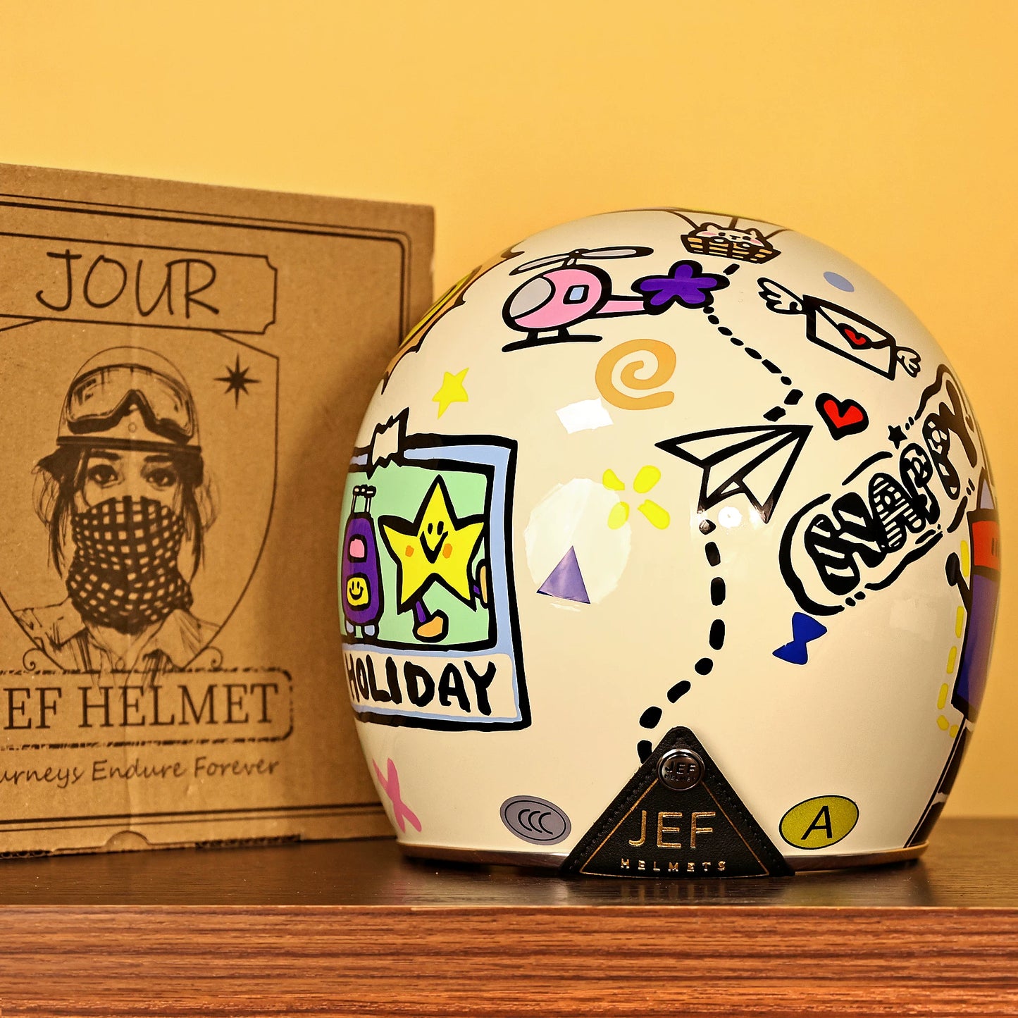 Taiwan JEF retro helmet motorcycle helmet men and women electric pedal four seasons helmet 3/4 helmet 3C cartoon autumn and winter