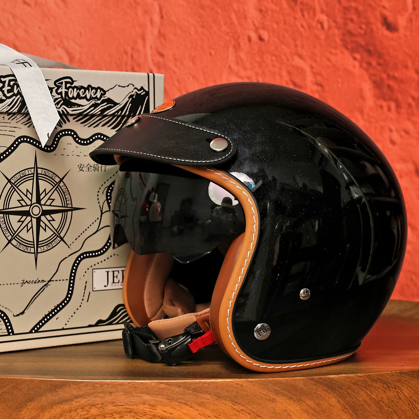 Taiwan JEF motorcycle helmet retro helmet men's 3C cool feeling lining summer helmet locomotive pedal 3/4 helmet women's high value
