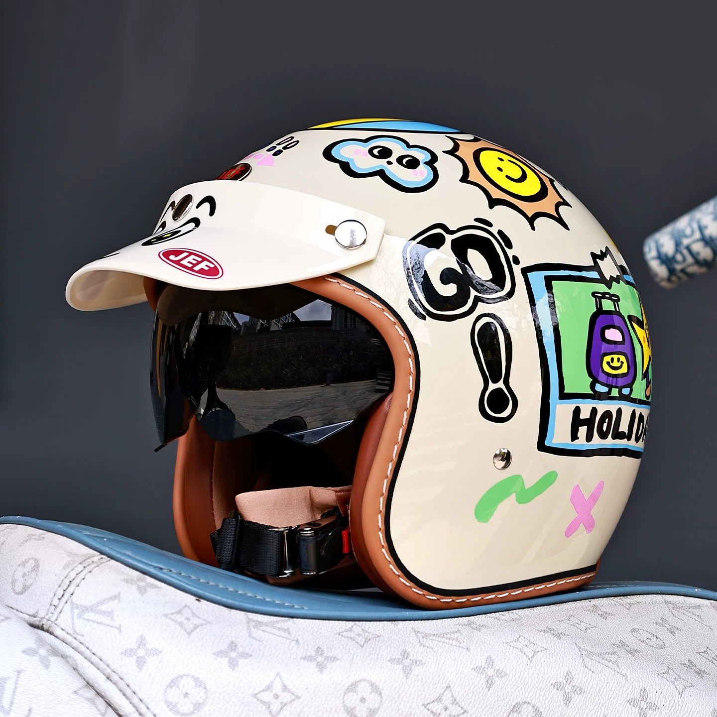 Taiwan JEF retro motorcycle helmet female summer pedal electric car male cruise locomotive three-quarter half helmet 3C