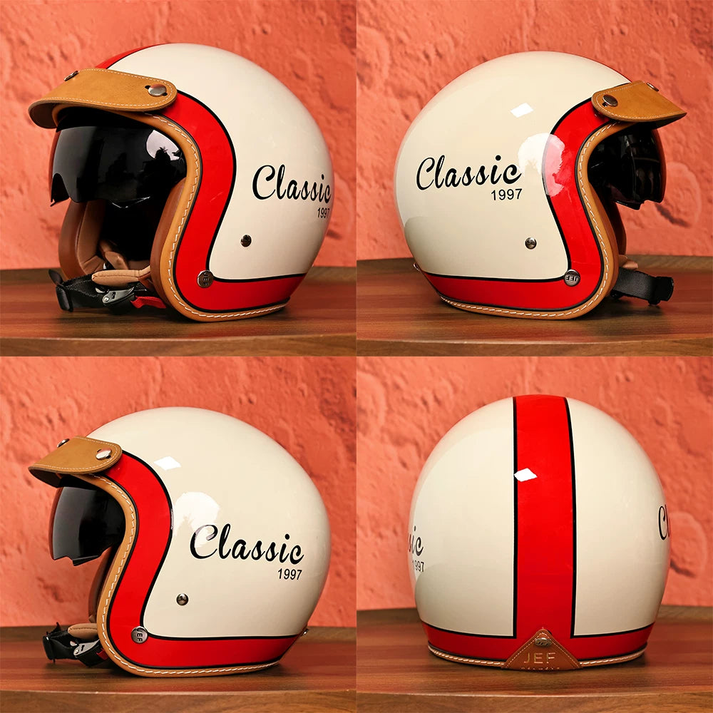 Taiwan JEF retro helmet motorcycle three-quarter helmet men's and women's locomotive half helmet American cruise pedal helmet summer