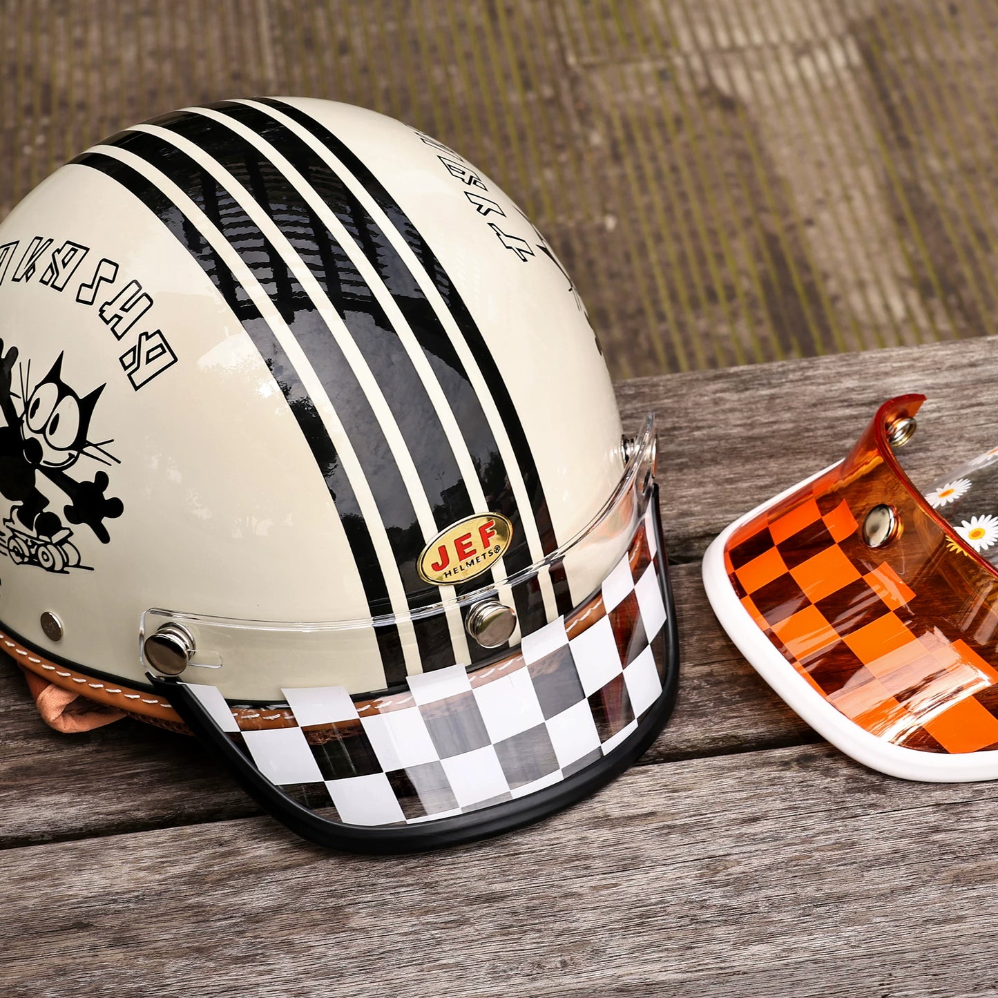 Taiwan retro brim motorcycle helmet checkerboard brim sun visor accessories universal small helmet body daisy tongue
