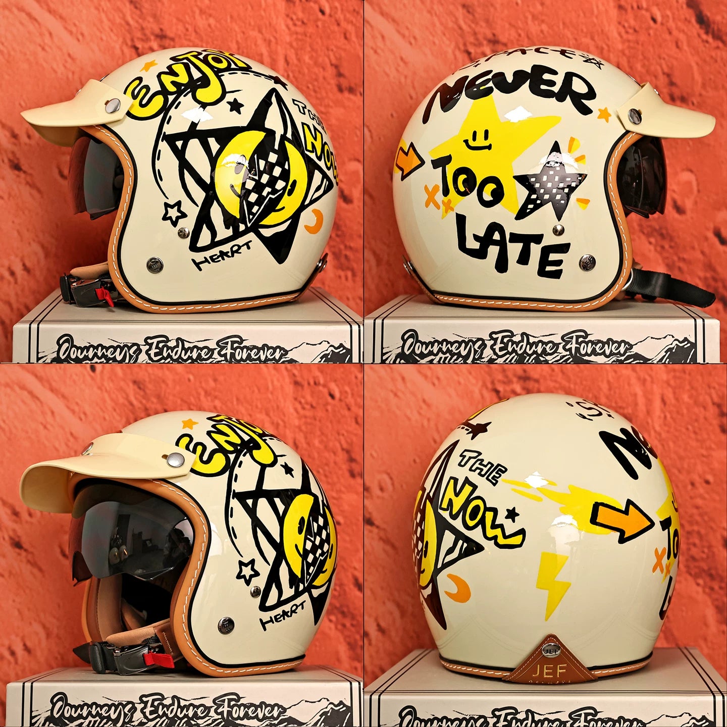 Taiwan JEF helmet retro half helmet cartoon 3/4 helmet men and women 3C electric motorcycle riding parent-child helmet four seasons