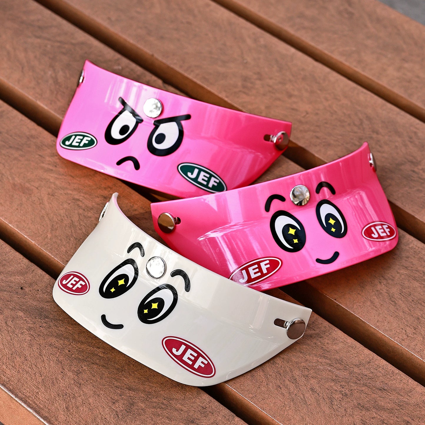 Taiwan JEF retro locomotive half helmet 3/4 helmet tongue cartoon smiley face visor pink big-eyed boy helmet brim