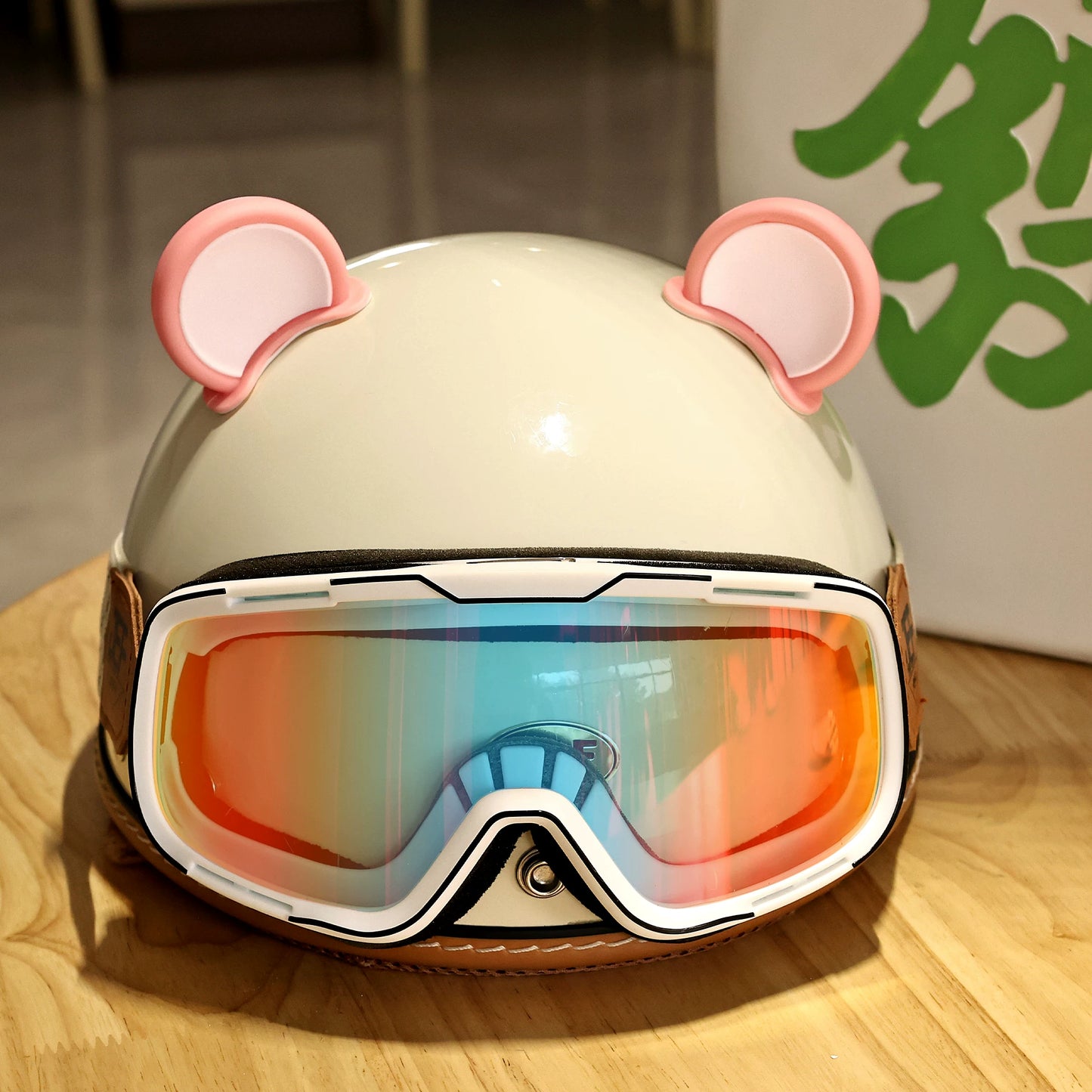 Taiwan JEF helmet retro bear ears women's electric motorcycle half helmet men's summer cute and light four seasons 3C scoop helmet