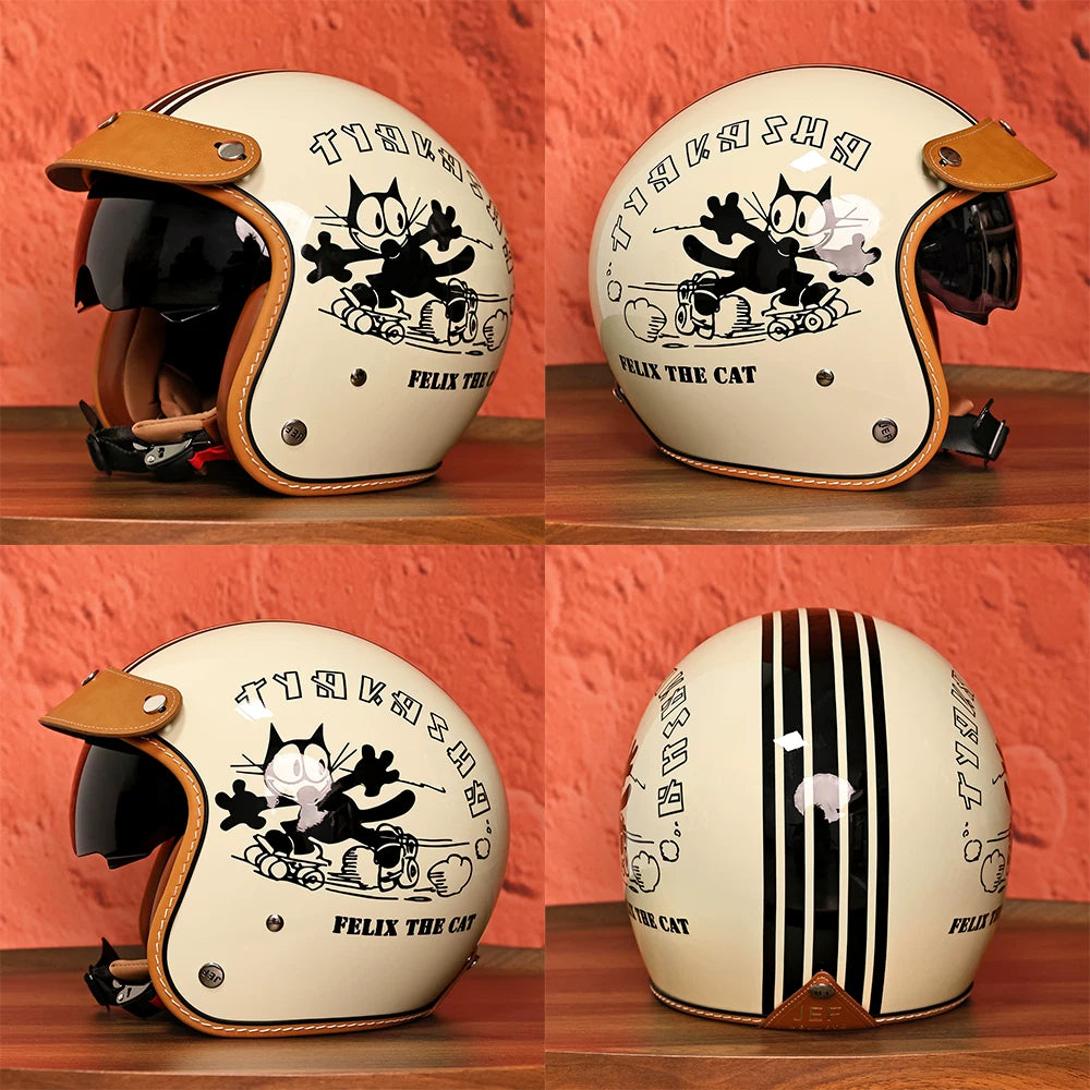 Taiwan JEF retro helmet motorcycle three-quarter helmet men's and women's locomotive half helmet American cruise pedal helmet summer