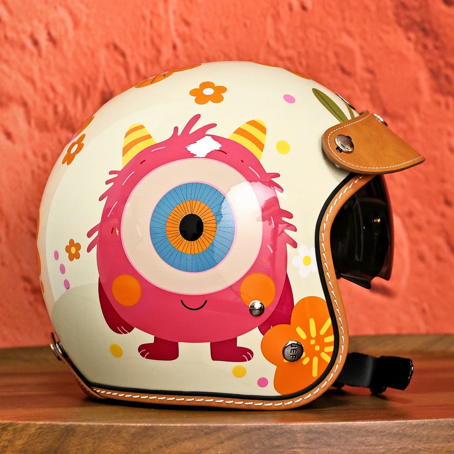 Taiwan JEF retro motorcycle helmet big-eyed monster 3/4 helmet men's and women's scooter summer high-value four-season helmet