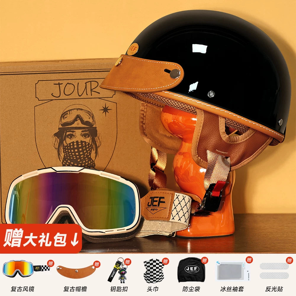 Taiwan JEF helmet retro half helmet pedal motorcycle electric lightweight 3C helmet summer men's and women's helmet