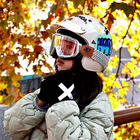 Taiwan JEF Retro Pedal Motorcycle Helmet 3C Men's and Women's Winter Warm Three-Quarters Helmet Cute Four-Season Helmet