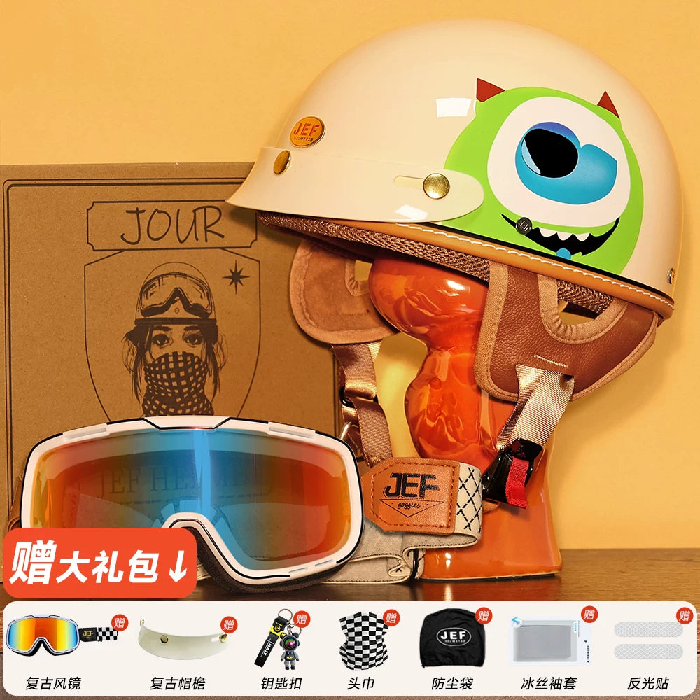 Taiwan JEF helmet retro half helmet pedal motorcycle electric lightweight 3C helmet summer men's and women's helmet