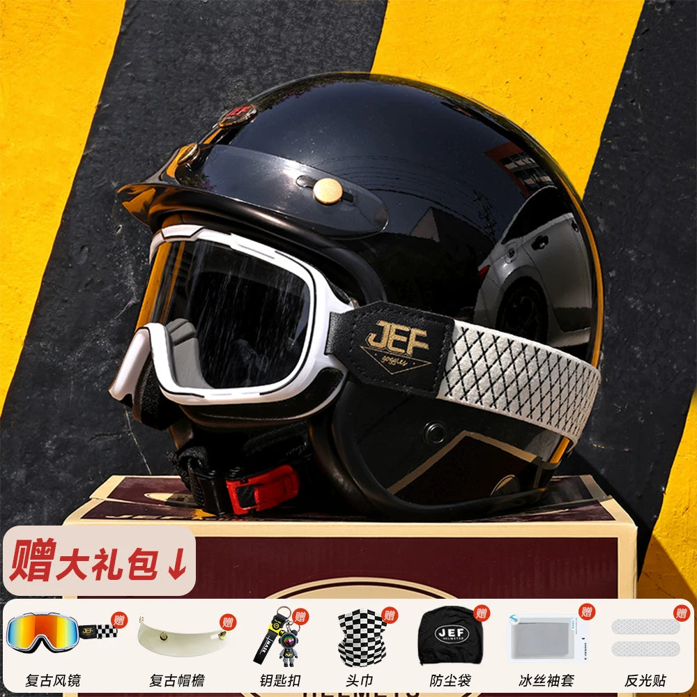Taiwan JEF retro 3/4 helmet Vespa Django scooter motorcycle half helmet men's and women's four-season cycling helmet