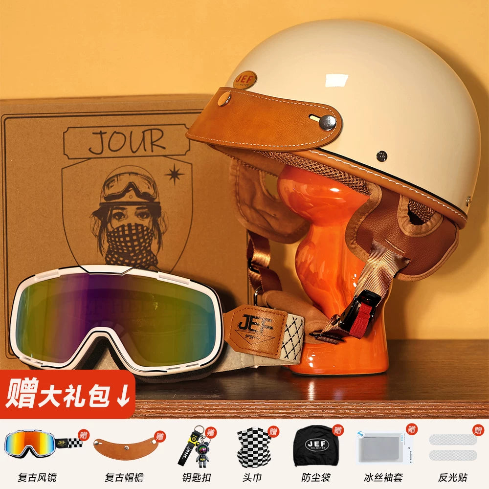 Taiwan JEF helmet retro half helmet pedal motorcycle electric lightweight 3C helmet summer men's and women's helmet