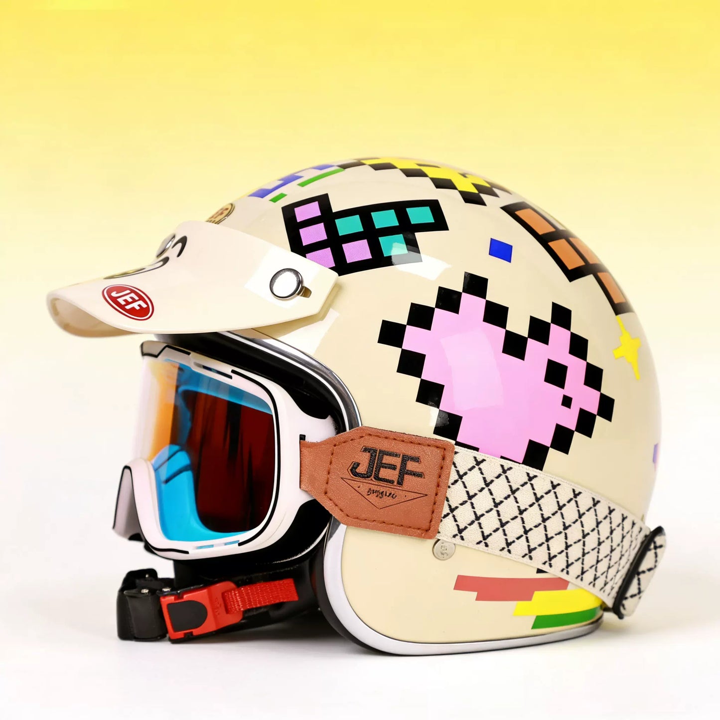 Taiwan JEF retro helmet 3C motorcycle electric scooter pedal 3/4 small helmet body men and women riding four seasons graffiti helmet