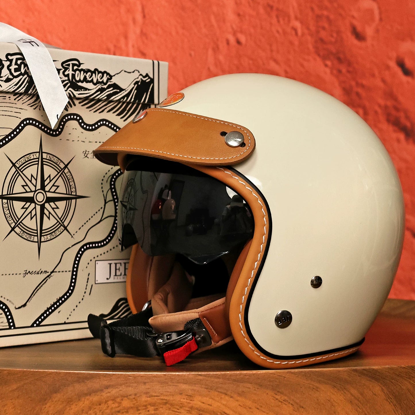 Taiwan JEF motorcycle helmet retro helmet men's 3C cool feeling lining summer helmet locomotive pedal 3/4 helmet women's high value