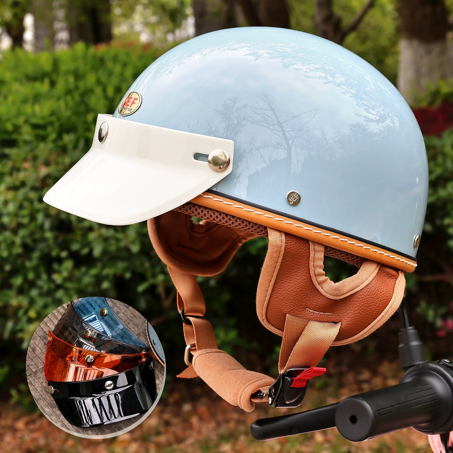 Taiwan JEF helmet brim motorcycle 3/4 helmet three-button small helmet body brim sun visor retro universal tongue