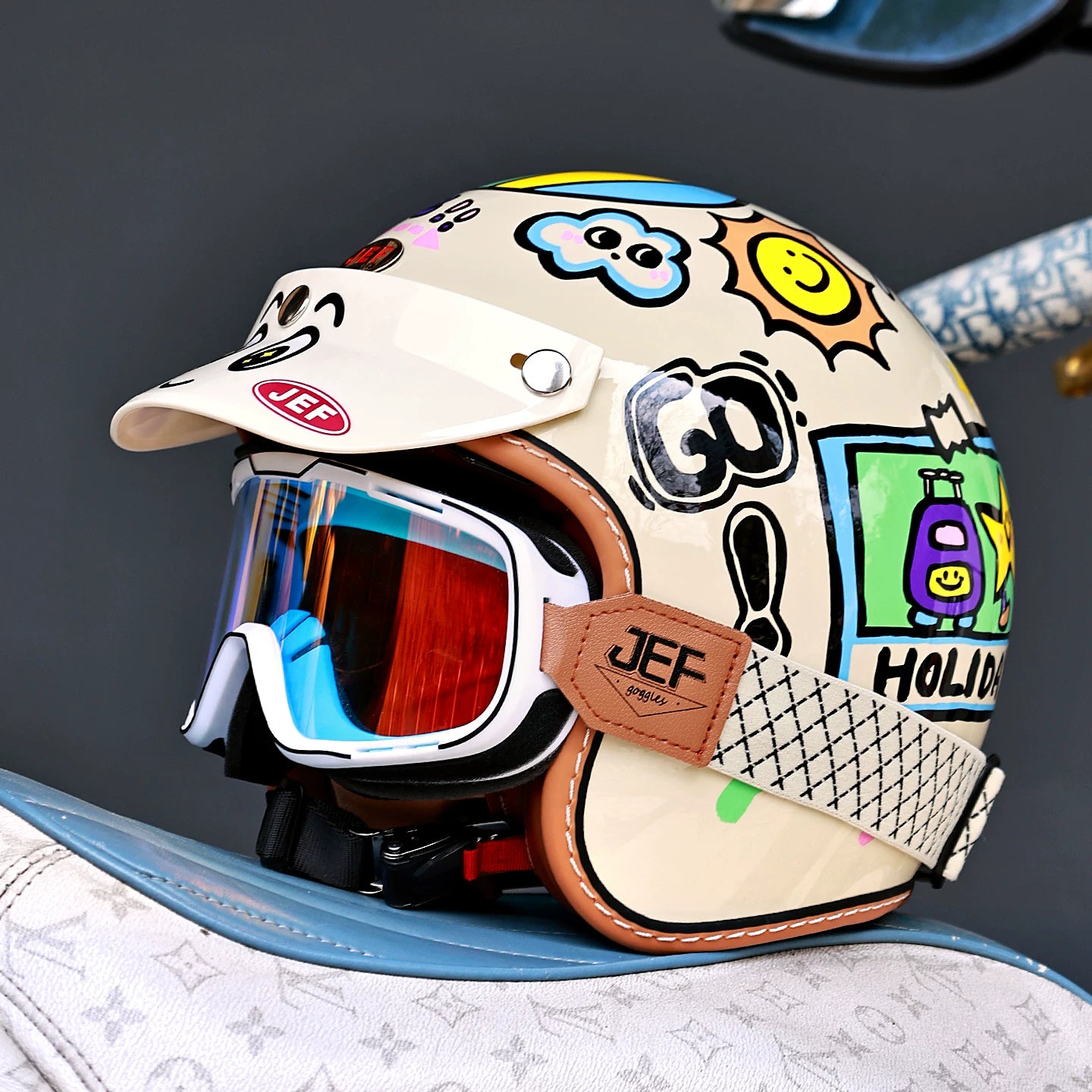 Taiwan JEF retro motorcycle helmet female summer pedal electric car male cruise locomotive three-quarter half helmet 3C