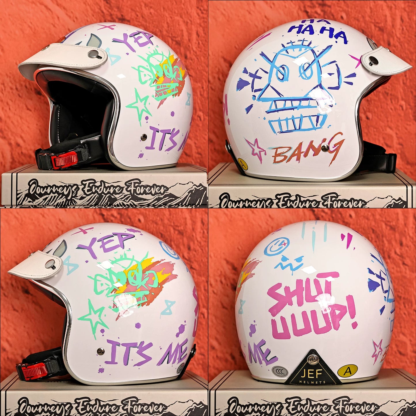 Taiwan JEF retro graffiti helmet, high-value 3C electric motorcycle scooter 3/4 helmet, unisex four-season helmet