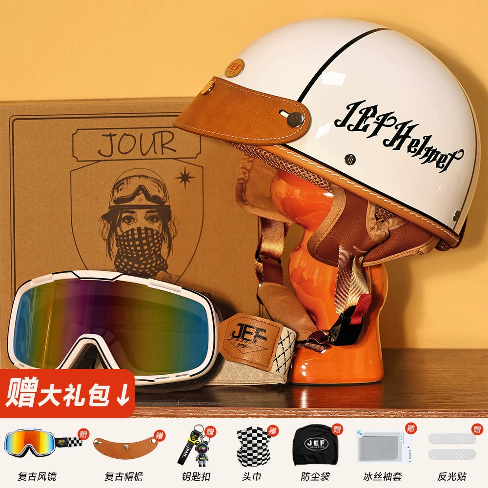 Taiwan JEF helmet retro half helmet pedal motorcycle electric lightweight 3C helmet summer men's and women's helmet