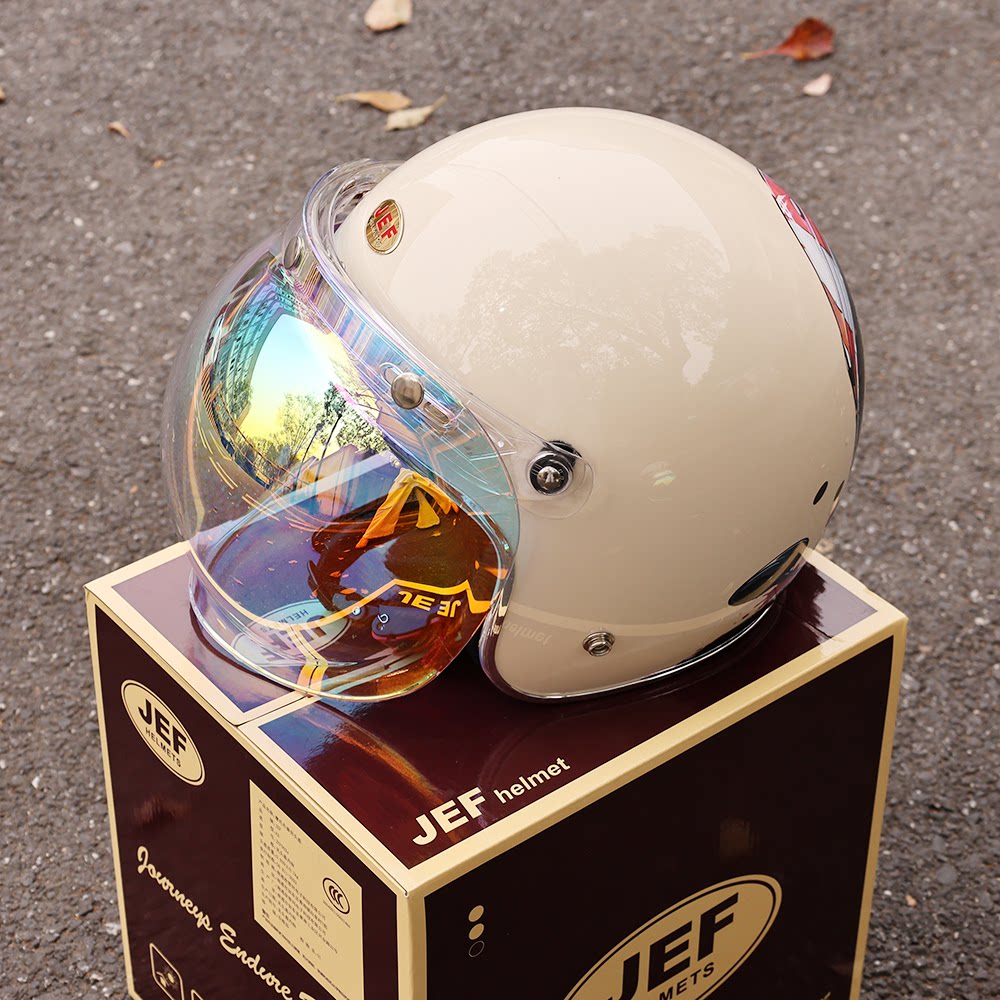 Taiwan JEF retro bubble mirror half helmet windshield windshield windproof sand anti-ultraviolet three-button universal helmet lens