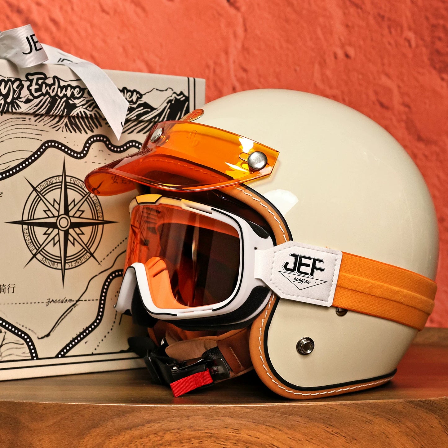 Taiwan JEF motorcycle helmet retro helmet men's 3C cool feeling lining summer helmet locomotive pedal 3/4 helmet women's high value