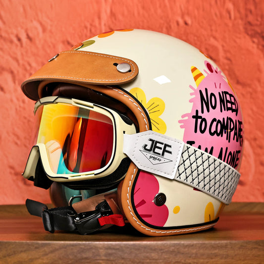 Taiwan JEF Retro Motorcycle Helmet, Big-Eyed Monster 3/4 Helmet, Men's and Women's Scooter Summer High-Value Four-Season Helmet