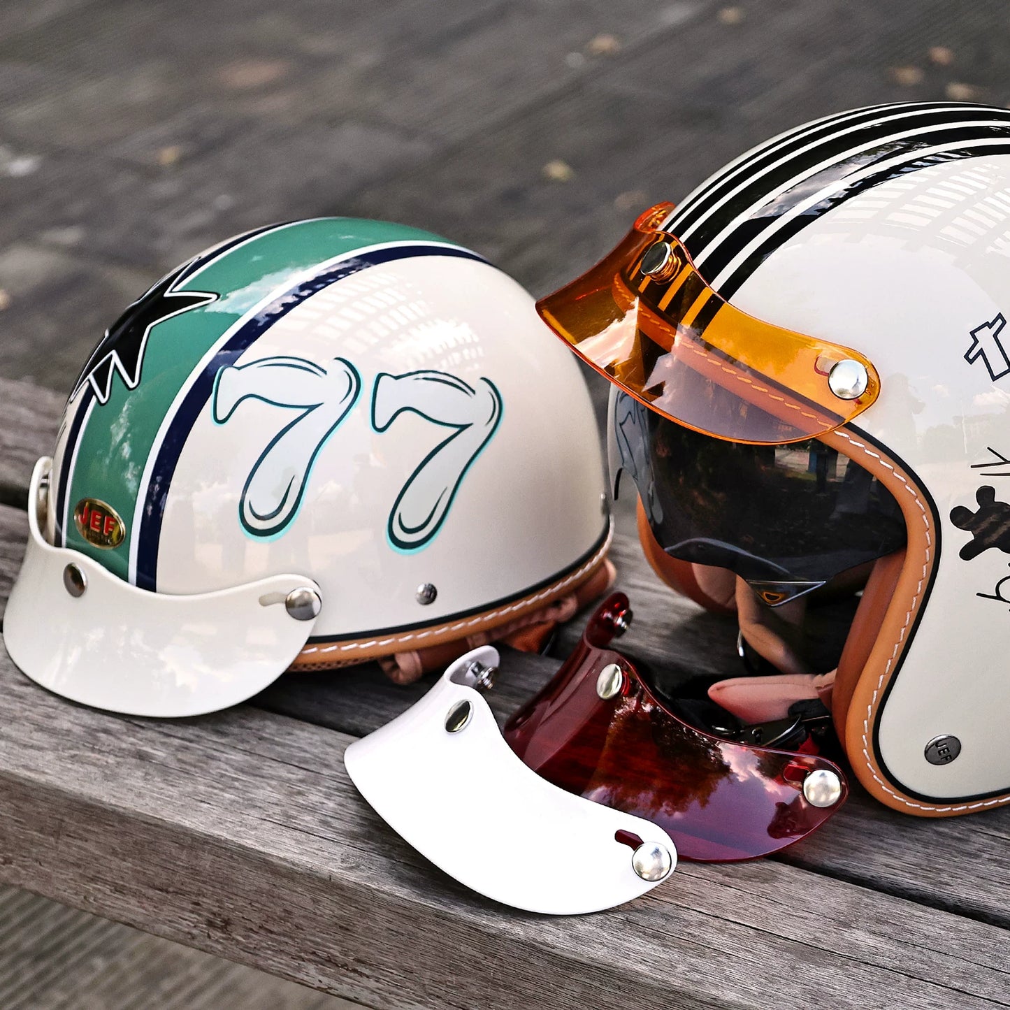 Taiwan JEF retro helmet half helmet brim three-button adjustable tongue sunshade three-quarters helmet decoration