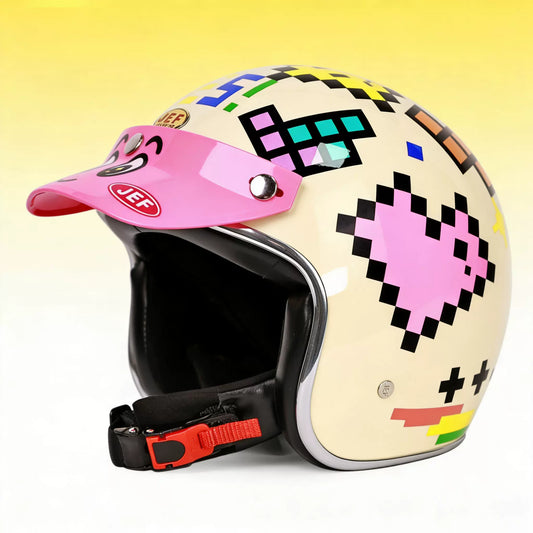 Taiwan JEF Retro 3C Motorcycle Helmet, Electric Scooter 3/4 Open Face Helmet, Suitable for Men and Women, Four Seasons, Graffiti Design