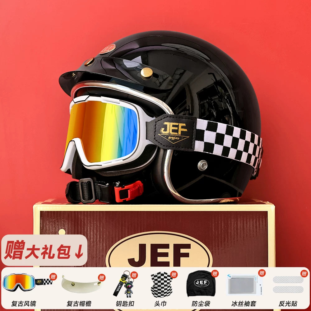 Taiwan JEF retro helmet scooter motorcycle 3/4 half helmet men's and women's four seasons cruise electric car hard hat 3C