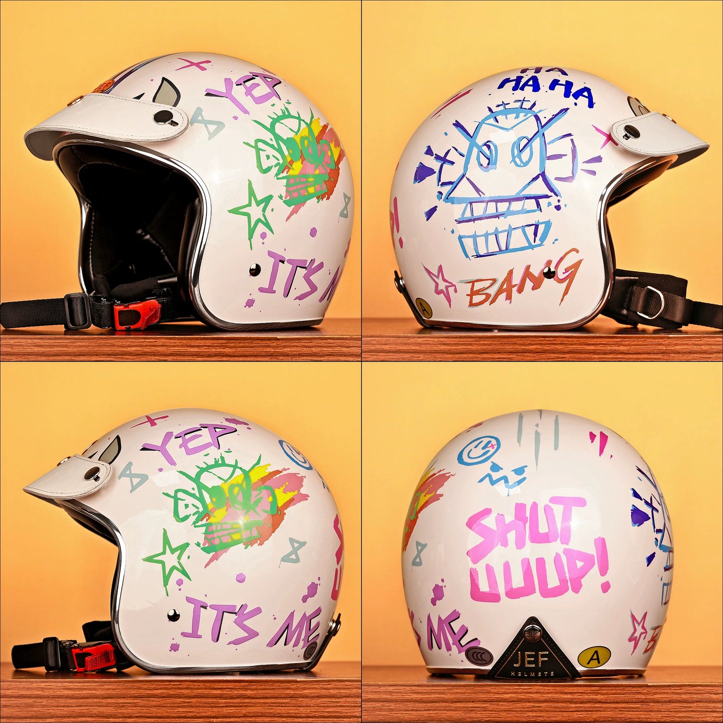 Taiwan JEF helmet retro 3/4 helmet little monster smiley face Django motorcycle hard hat unisex all seasons 3C