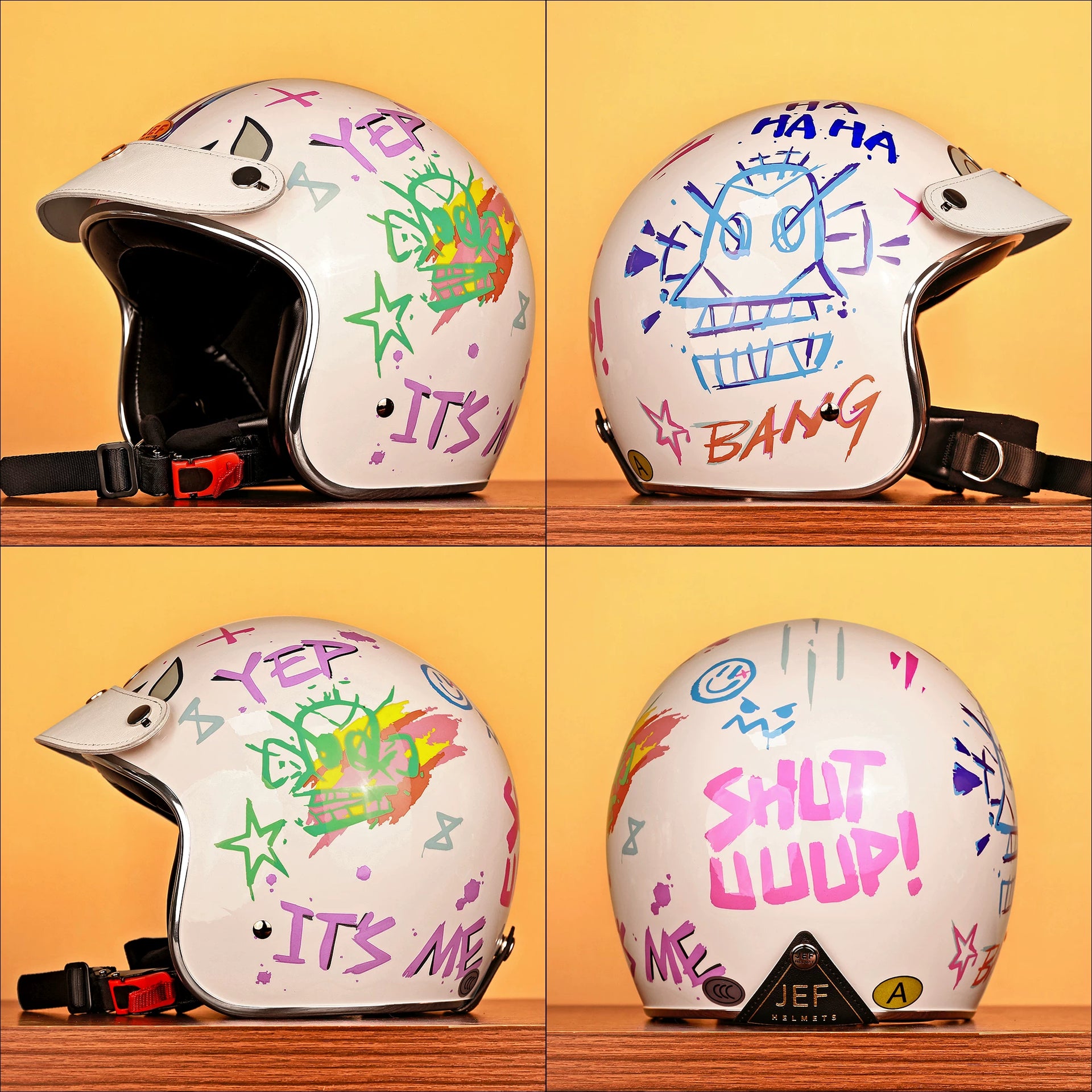 Taiwan JEF helmet retro 3/4 helmet little monster smiley face Django m