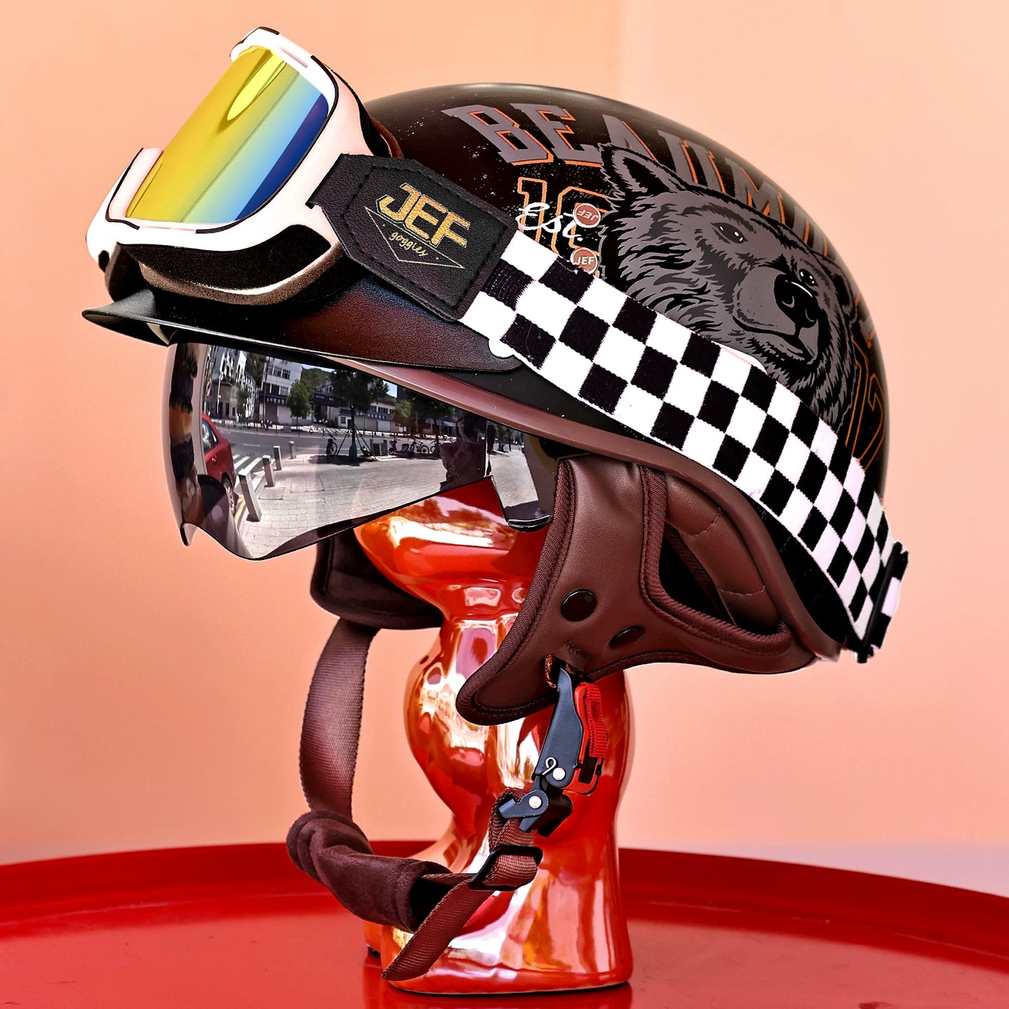 Taiwan JEF retro cruise locomotive helmet men's and women's electric motorcycle 3C four-season half helmet Japanese pedal scoop helmet