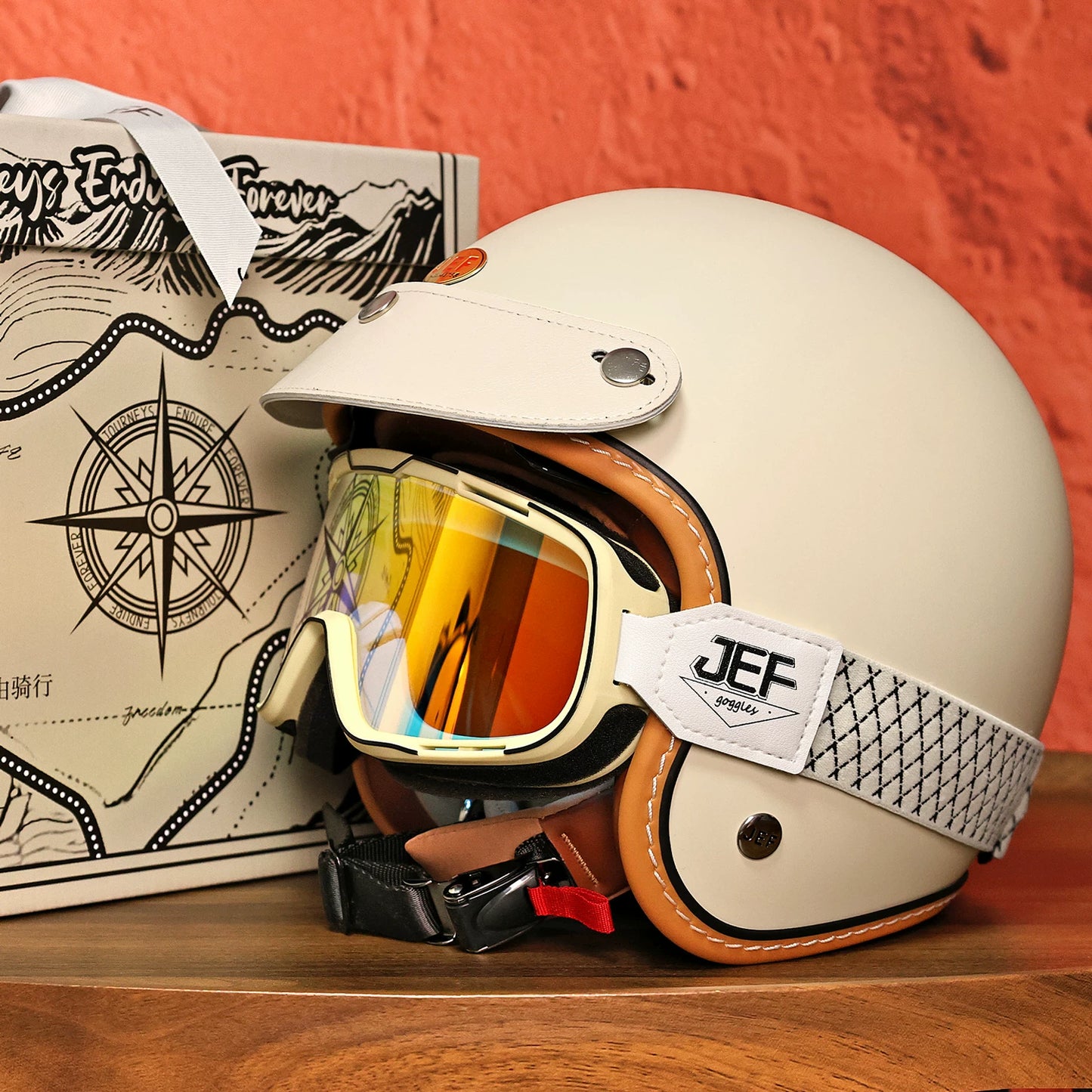 Taiwan JEF motorcycle helmet retro helmet men's 3C cool feeling lining summer helmet locomotive pedal 3/4 helmet women's high value